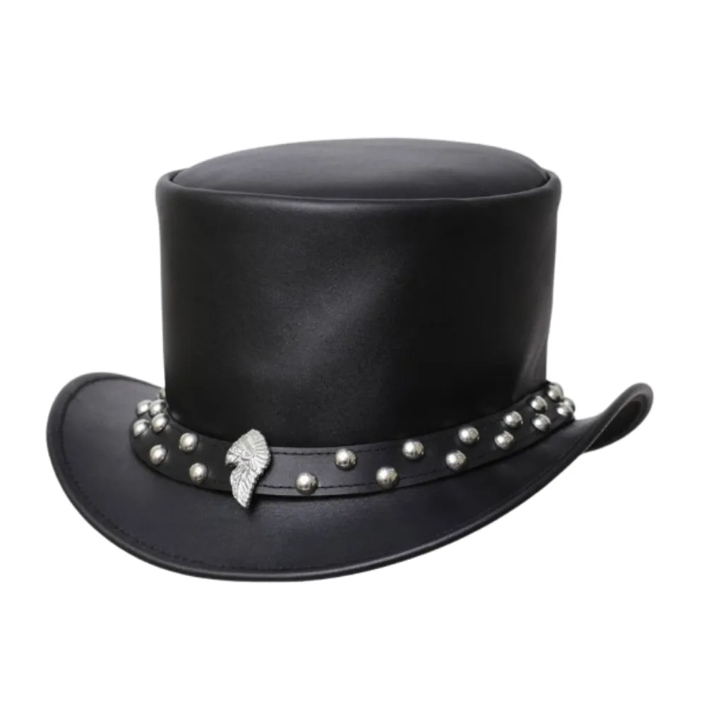 Western Steampunk Black Leather Top Hat