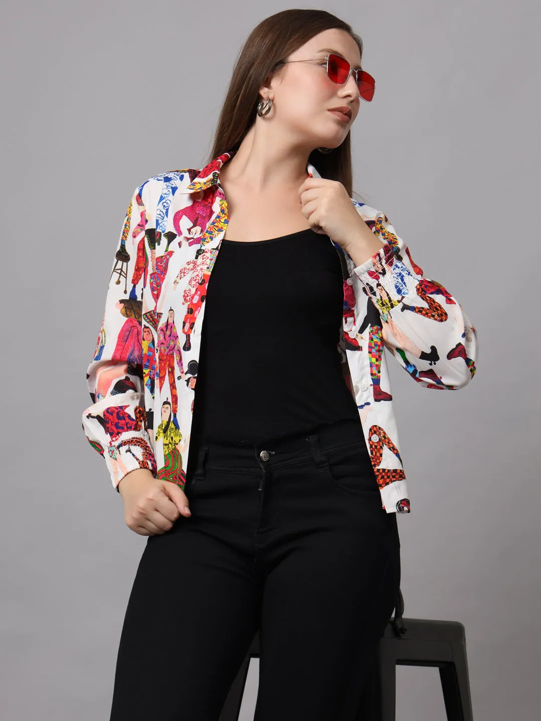 Women Classic Slim Fit Floral Opaque Printed Casual Shirt