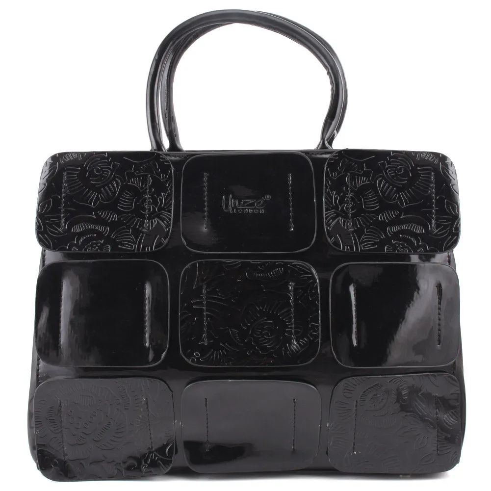 Women “DAVINA” Top Handle Satchel Style Block Textured Bag