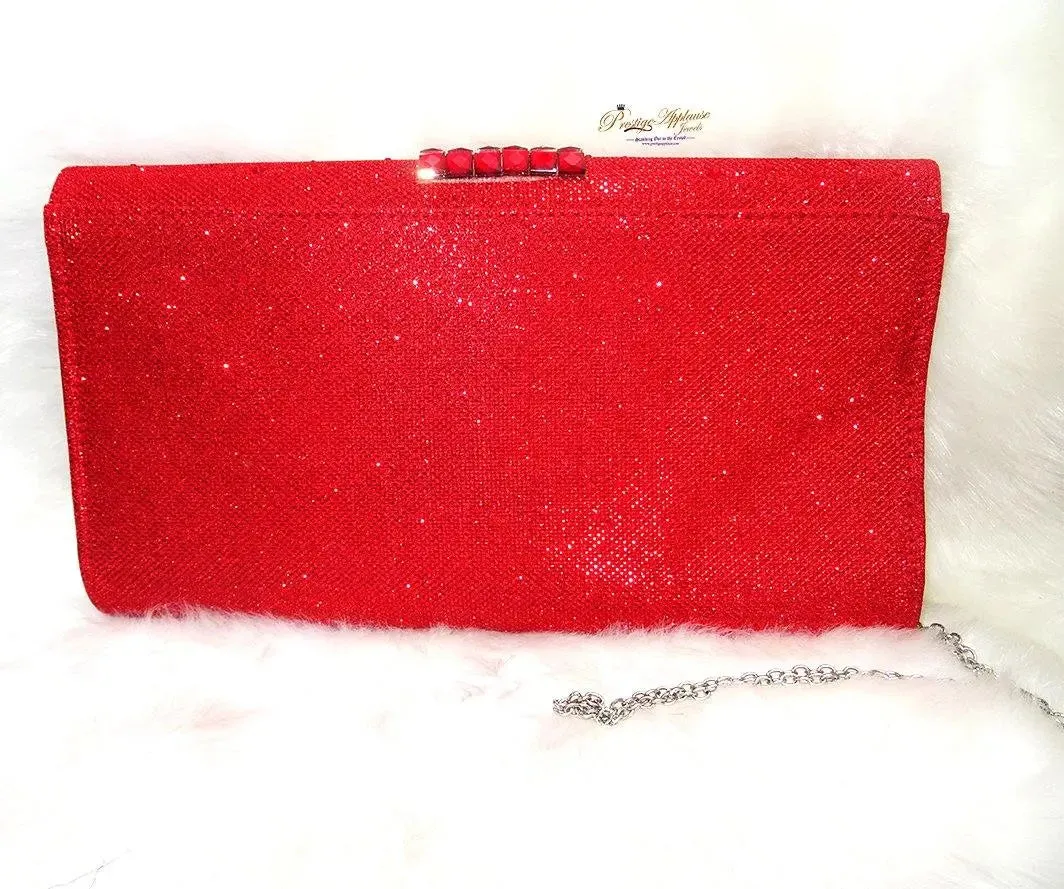 Womens Glitter Clutch Bag Evening Party Chain Shoulder Red Bag Shimmer Wedding Prom Handbag Purse