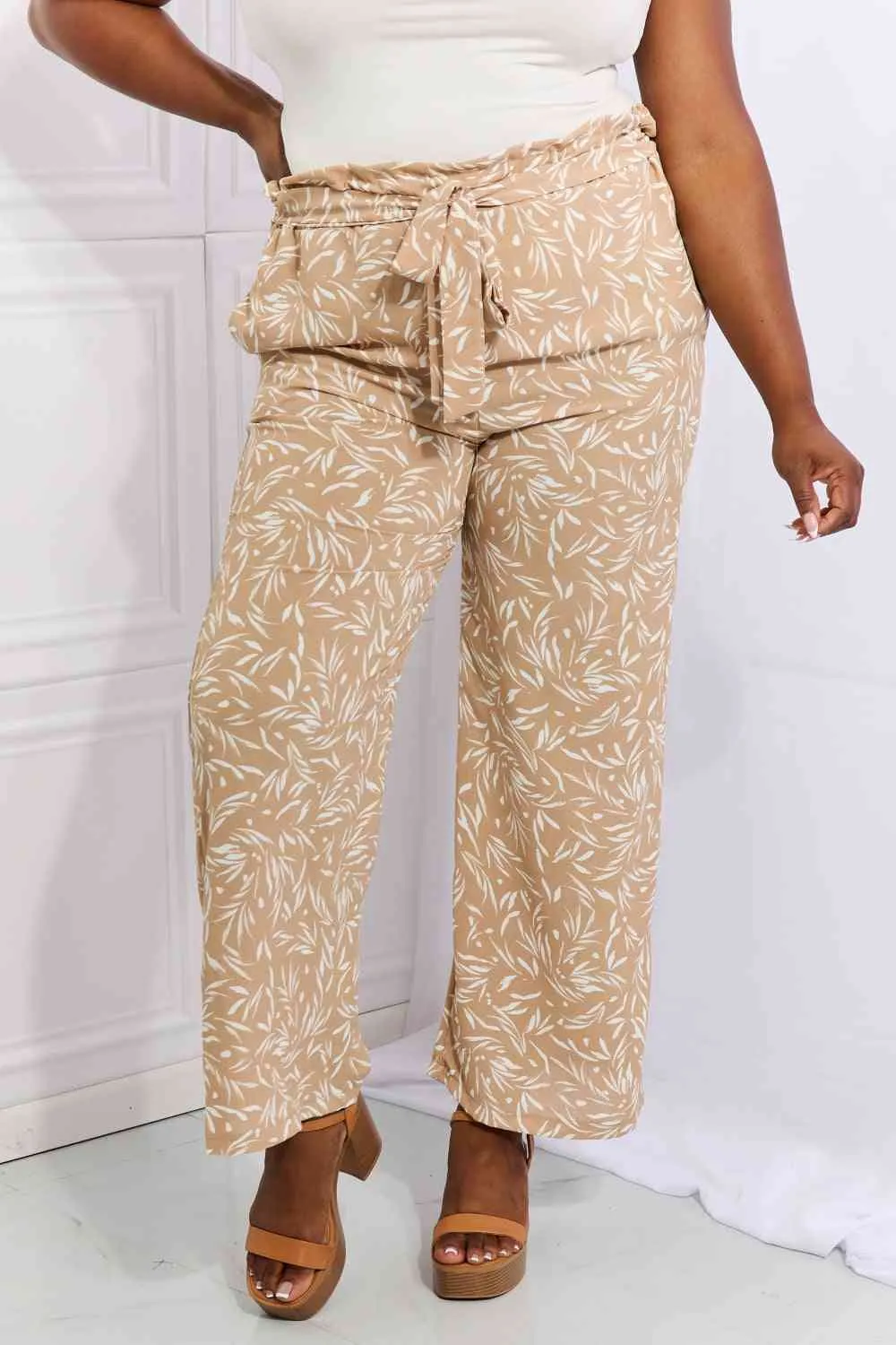 Women's Heimish Right Angle Full Size Geometric Printed Pants in Tan