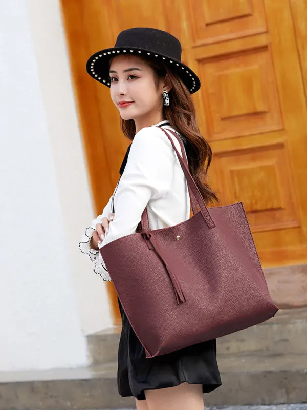 Women's Tassel Zip Large Shoulder Tote Bag