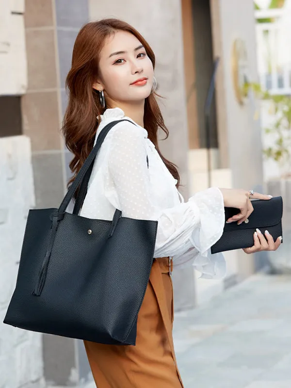 Women's Tassel Zip Large Shoulder Tote Bag