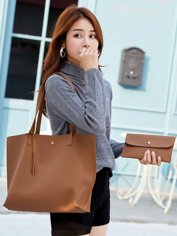 Women's Tassel Zip Large Shoulder Tote Bag