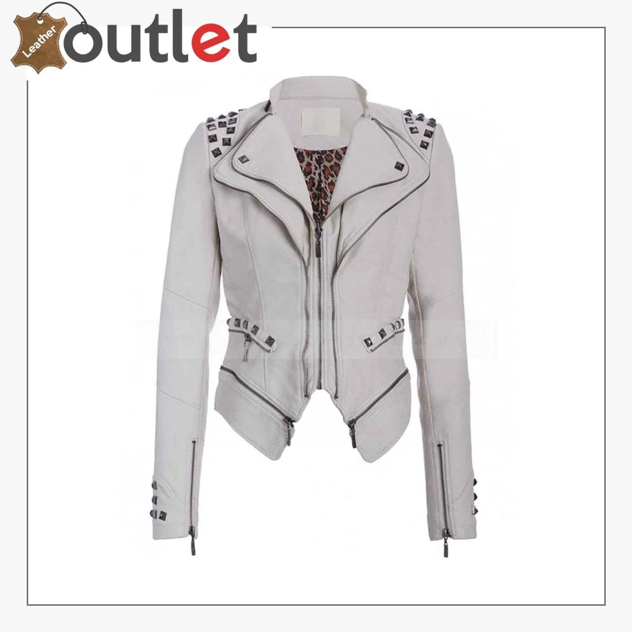 Womens White Studded Punk Leather Jacket