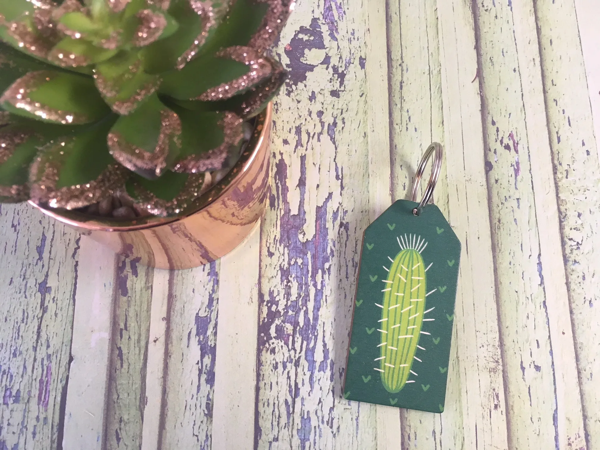 Wooden Keyring - Cactus Succulent Design 5